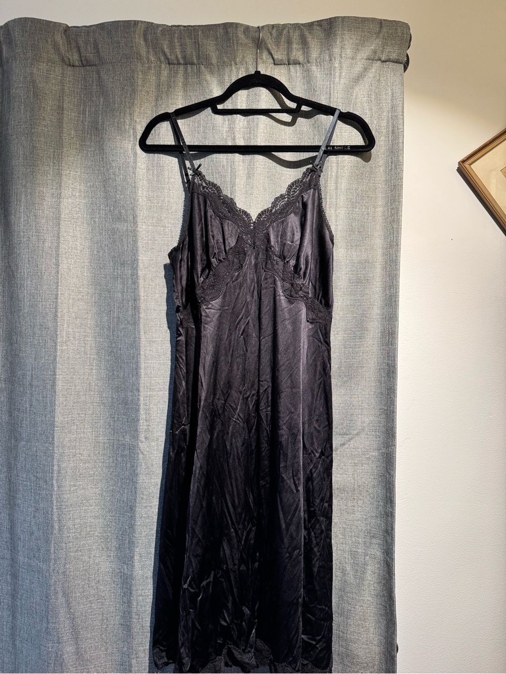 Vintage Black Lace-Trim Satin Slip Dress - Women Intimates & Sleepwear